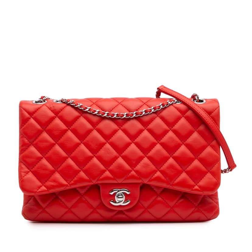 Chanel Jumbo Quilted Calfskin Tender Touch Flap Red Leather Good condition - Front View