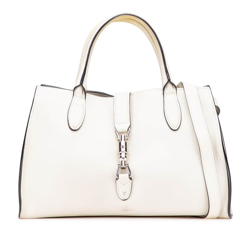 Gucci Small Grained Calfskin Soft Jackie Tote White Leather Good condition - Front View