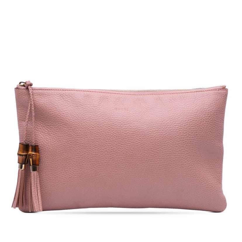 Gucci Calfskin Bamboo Tassel Clutch Pink Leather Good condition - Front View