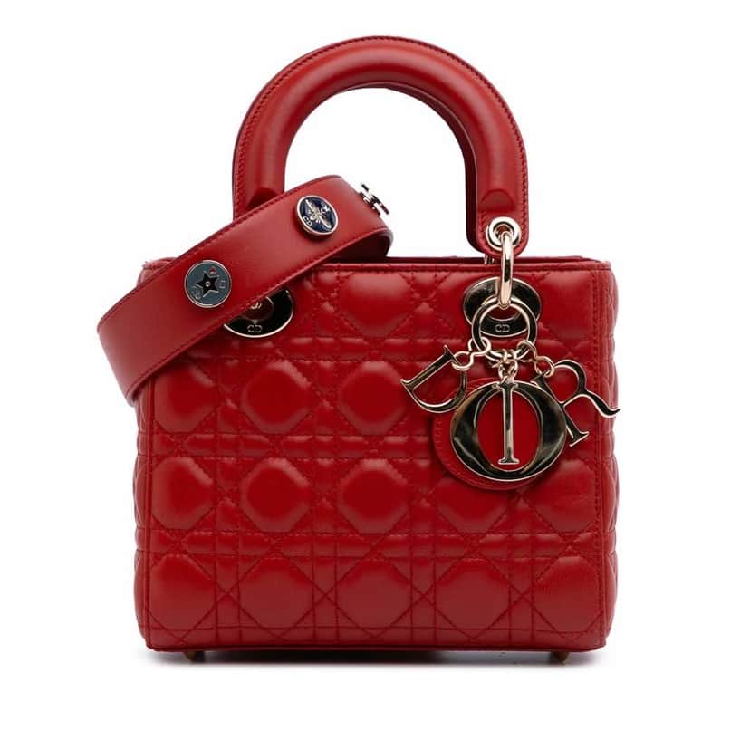 Dior Small Lambskin Cannage My ABCDior Lady Dior Red Leather Good condition - Front View