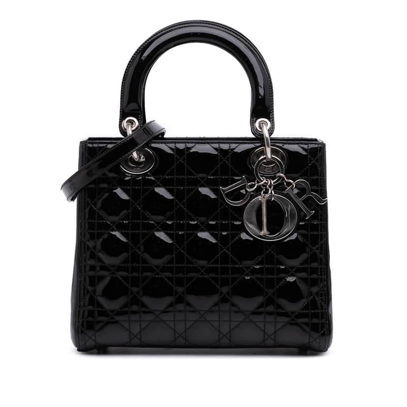Dior Medium Patent Cannage Lady Dior Black Leather Good condition - Front View