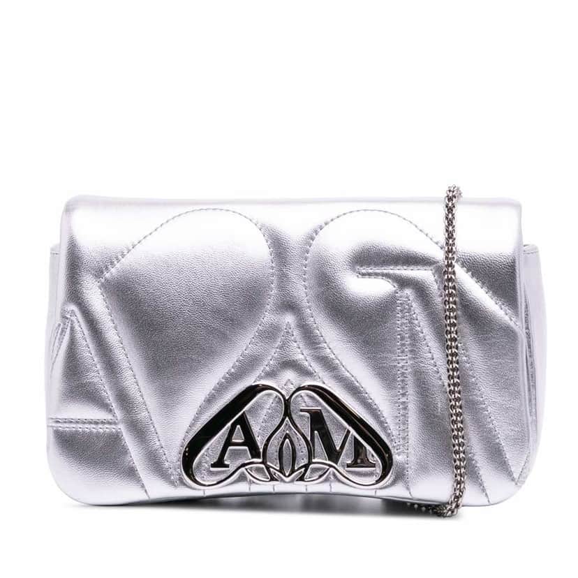 Alexander Mcqueen Mini Leather The Seal Chain Crossbody Silver Leather Good condition - Front View