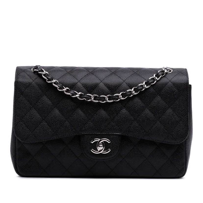 Chanel Jumbo Classic Caviar Double Flap Black Leather Good condition - Front View