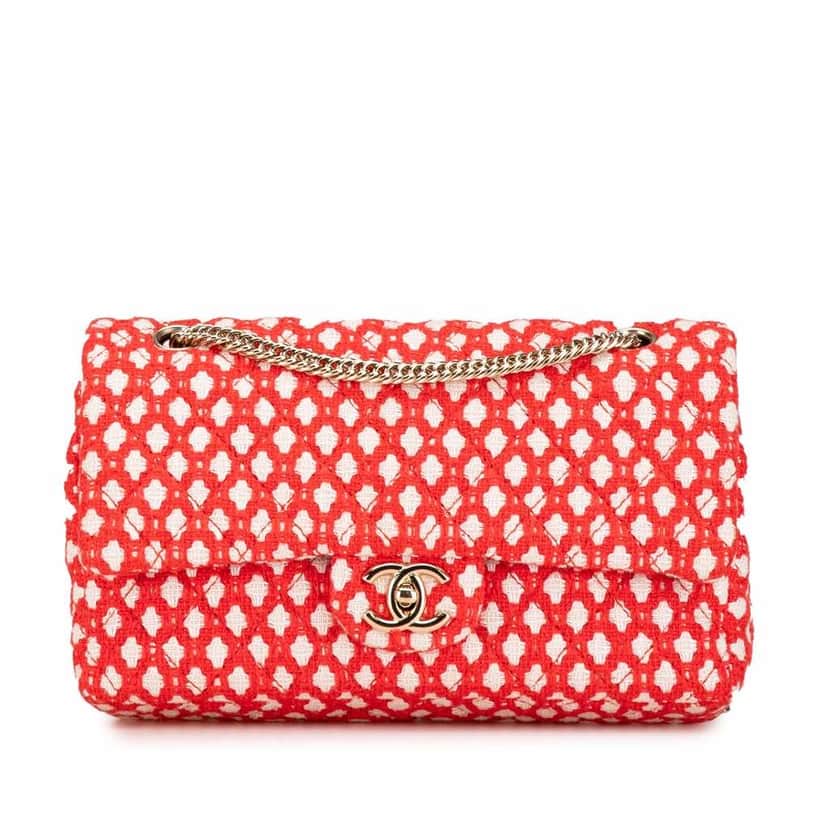 Chanel Jumbo Tweed Double Flap Red Good condition - Front View