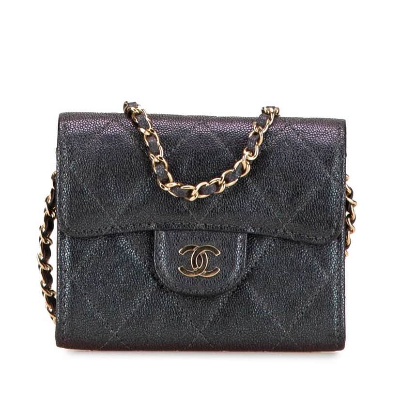 Chanel Small Iridescent Caviar Single Flap Black Leather Good condition - Front View