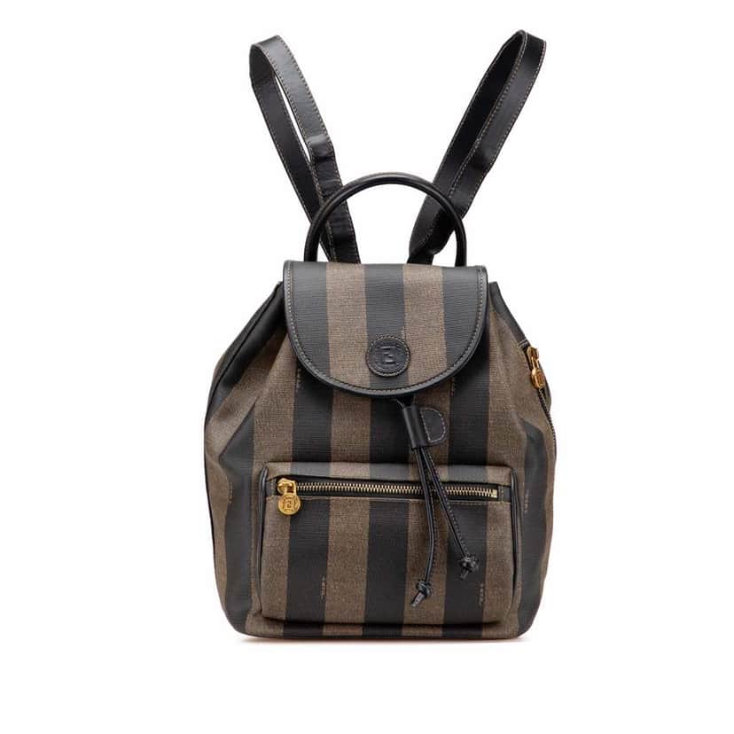 Fendi Pequin Coated Canvas Drawstring Backpack Brown Good condition - Front View