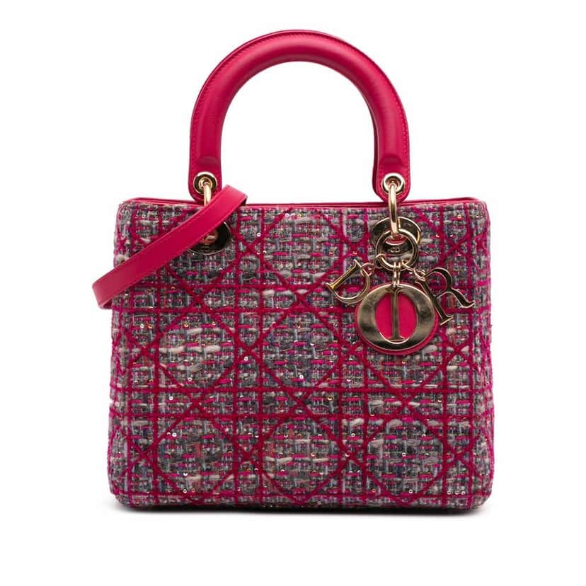 Dior Medium Tweed Macrocannage Lady Dior Pink Good condition - Front View