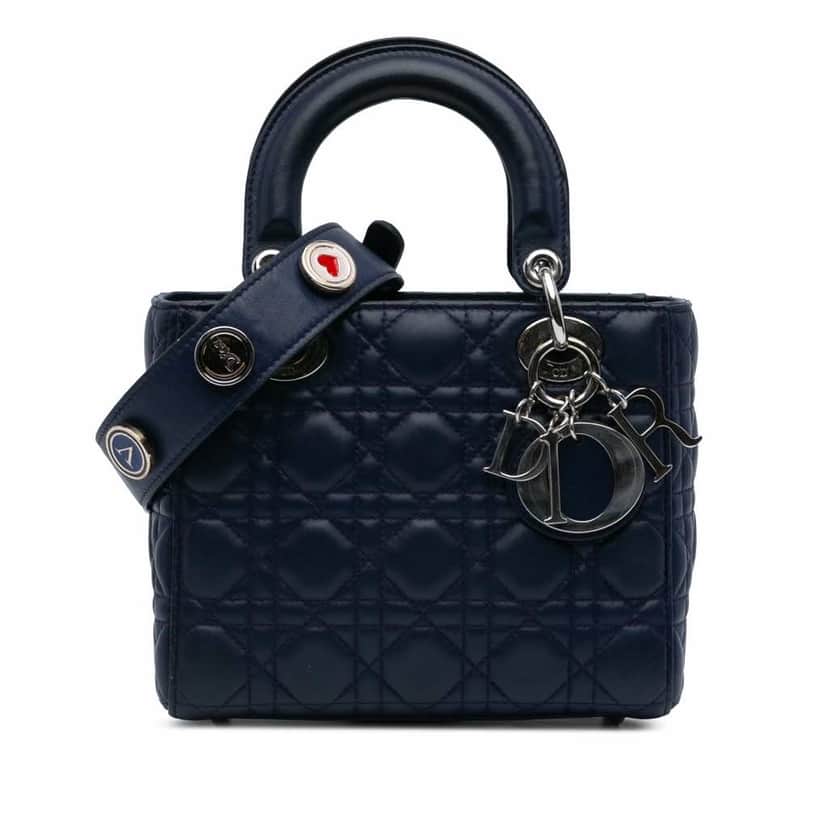 Dior Small Lambskin Cannage MyABCDior Lady Dior Blue Leather Good condition - Front View
