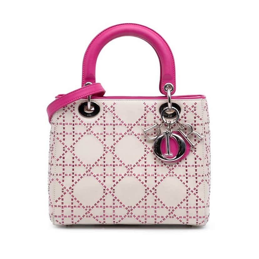 Dior Medium Lambskin Cannage Stitched Lady Dior White Leather Good condition - Front View