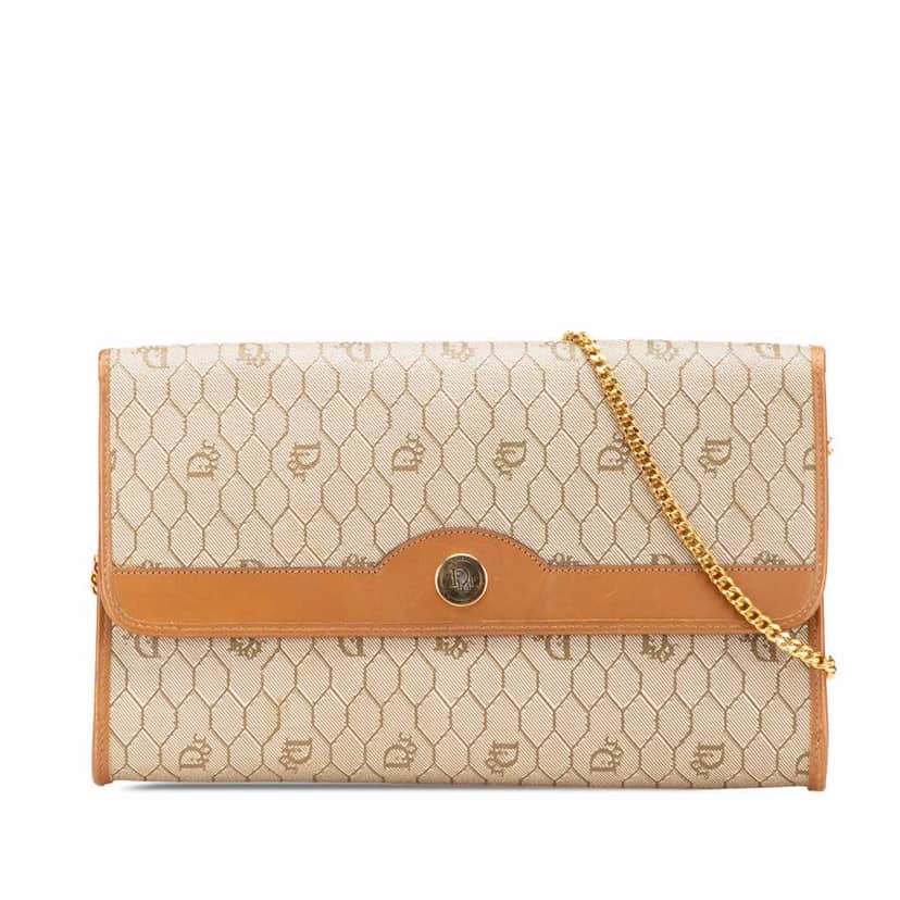 Dior Honeycomb Coated Canvas Chain Shoulder Bag Brown Very good condition - Front View