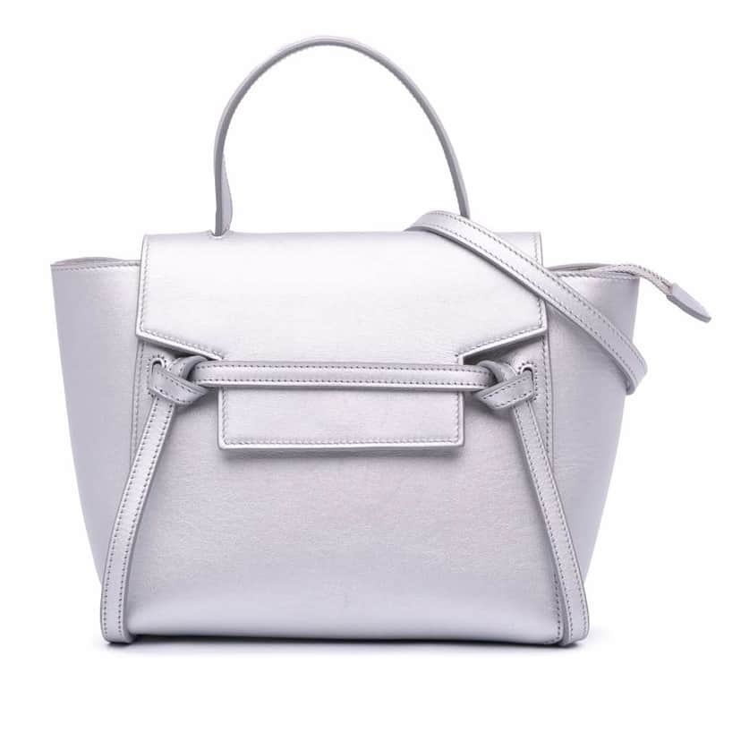 Celine Nano Laminated Calfskin Belt Bag Silver Leather Good condition - Front View
