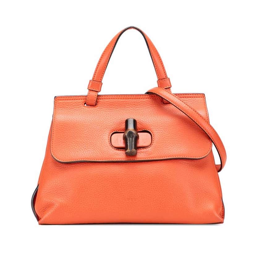 Gucci Small Leather Bamboo Daily Satchel Orange Leather Very good condition - Front View