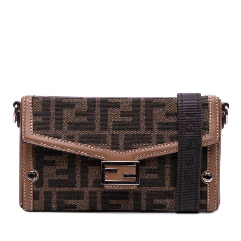 Fendi Zucca Canvas Soft Trunk Baguette Phone Pouch Crossbody Brown Good condition - Front View