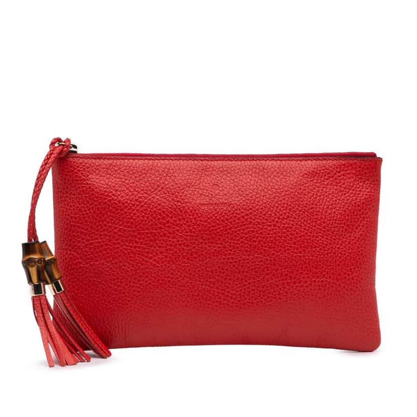 Gucci Calfskin Bamboo Clutch Red Leather Good condition - Front View