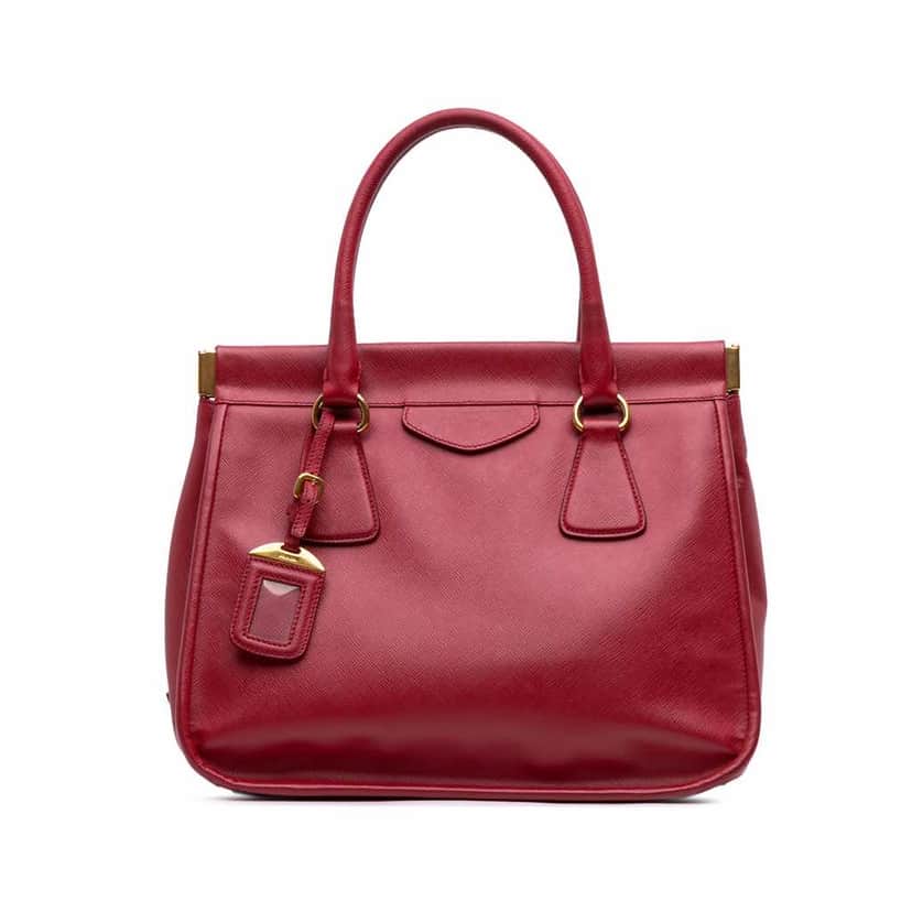 Prada Saffiano Lux Frame Tote Red Leather Very good condition - Front View