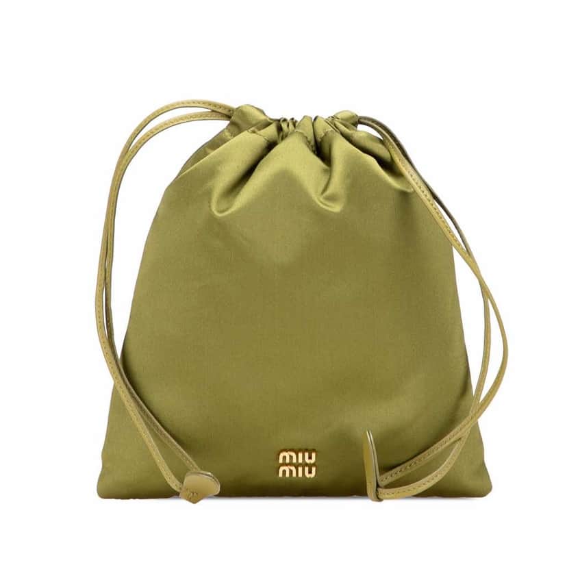 Miu Miu Satin Duchesse Drawstring Pouch Green Good condition - Front View