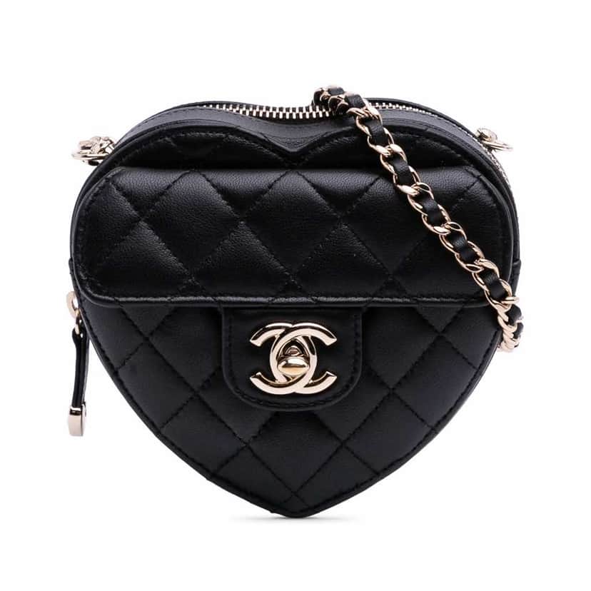 Chanel Mini Lambskin CC in Love Heart Crossbody Black Leather Good condition - Front View
