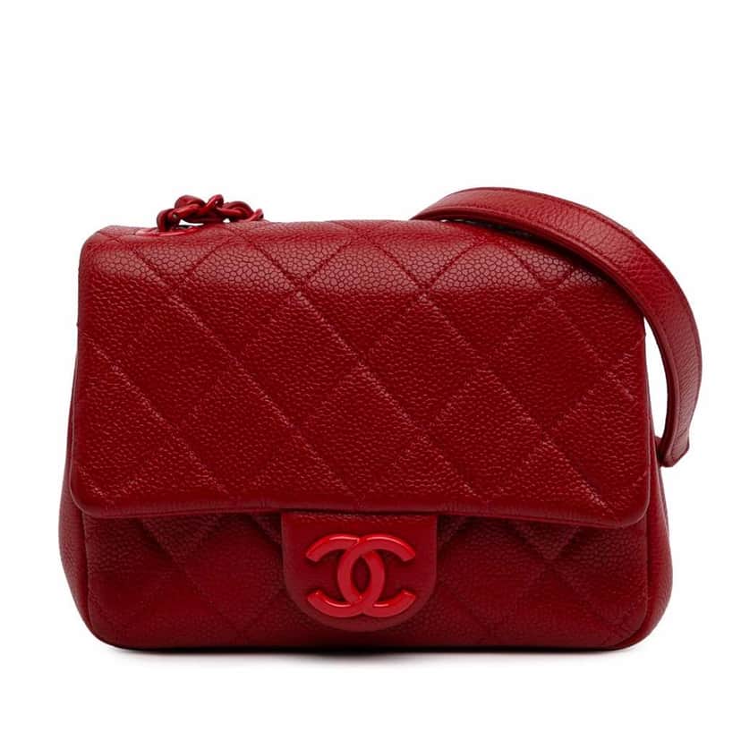 Chanel Mini Square Caviar Incognito Flap Red Leather Good condition - Front View
