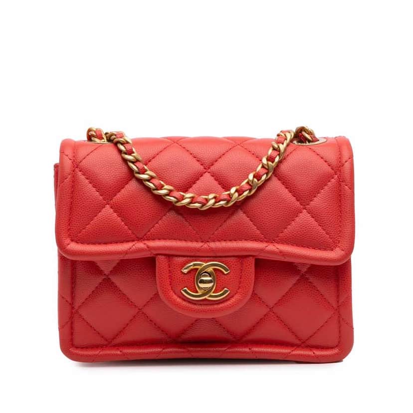 Chanel Mini Quilted Caviar Sweet Classic Flap Red Leather Good condition - Front View