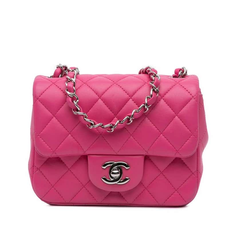 Chanel Mini Square Classic Lambskin Single Flap Pink Leather Good condition - Front View