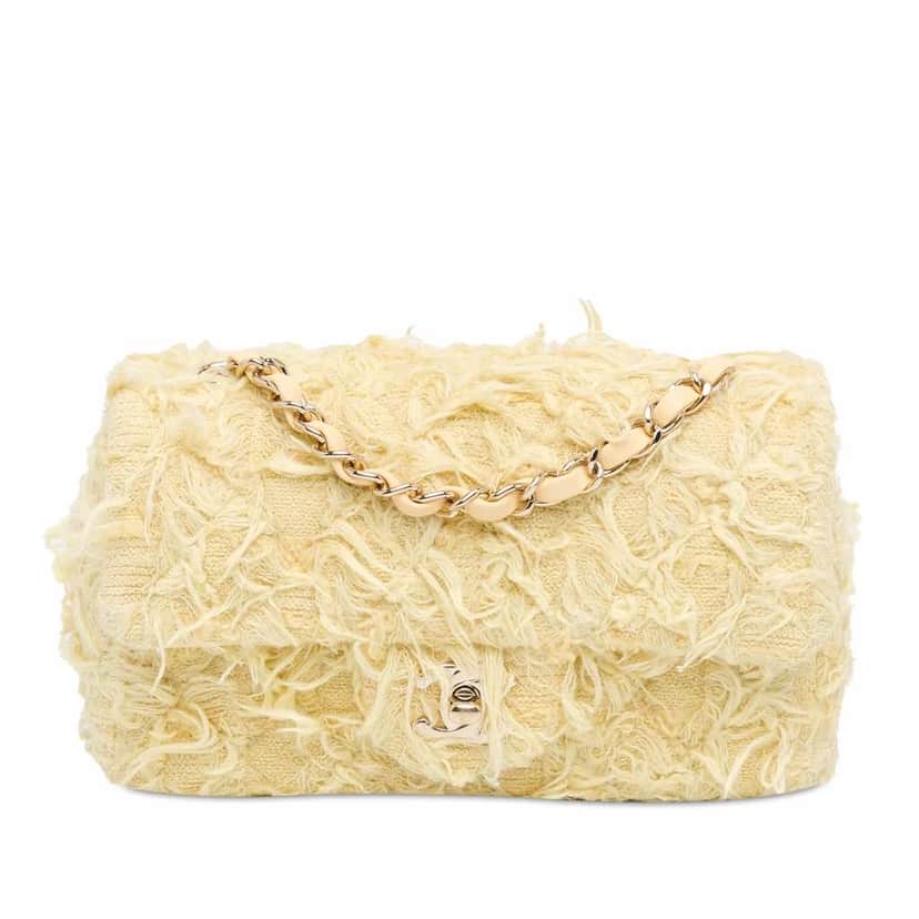 Chanel Mini Rectangular Classic Tweed Fringed Single Flap Yellow Good condition - Front View