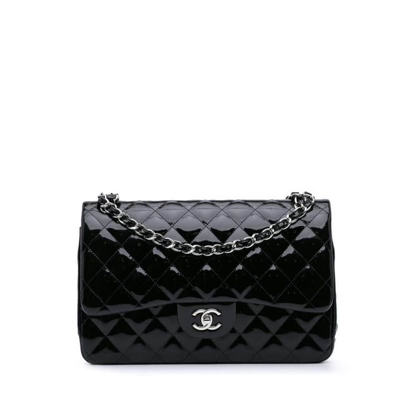 Chanel Jumbo Classic Patent Double Flap Black Leather Good condition - Front View