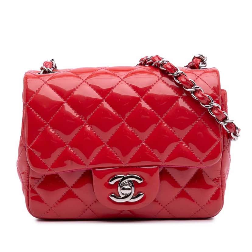 Chanel Mini Square Classic Patent Single Flap Red Leather Good condition - Front View