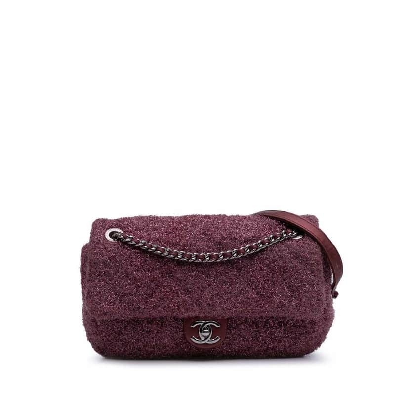 Chanel Medium Quilted Metallic Knit Pluto Glitter Flap Pink Good condition - Front View
