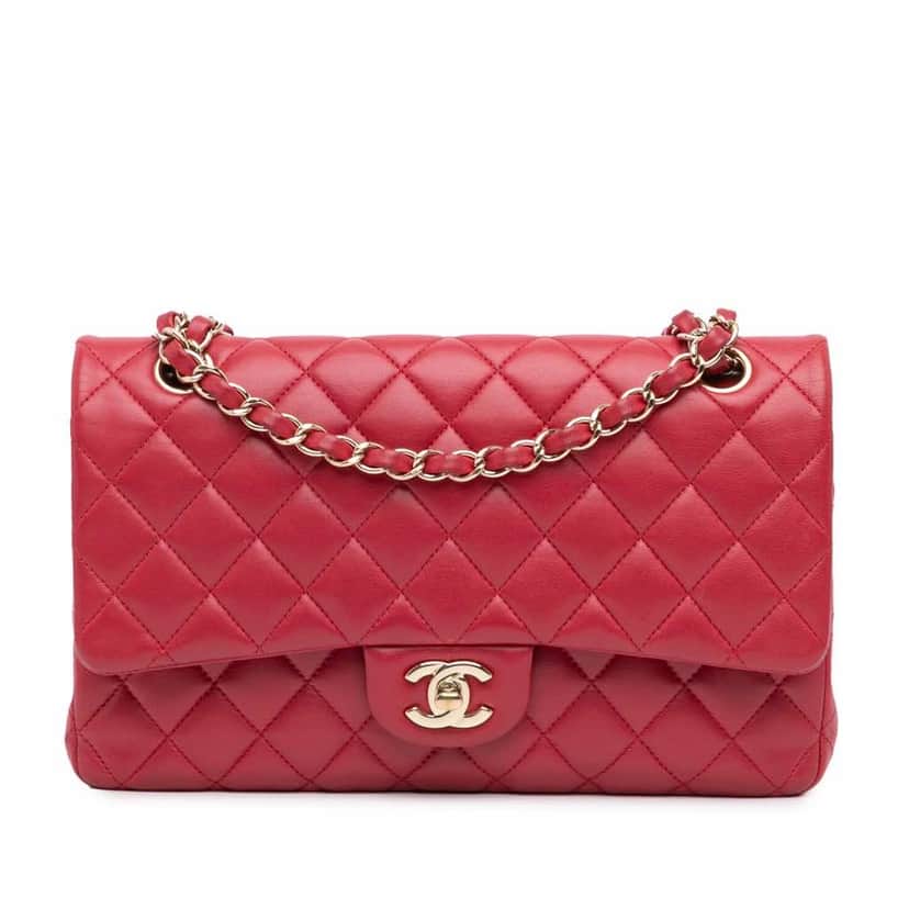 Chanel Medium Classic Lambskin Double Flap Pink Leather Good condition - Front View