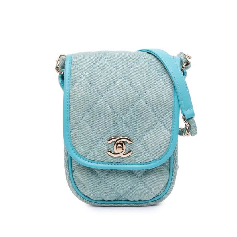 Chanel Mini CC Quilted Denim Crossbody Blue Good condition - Front View