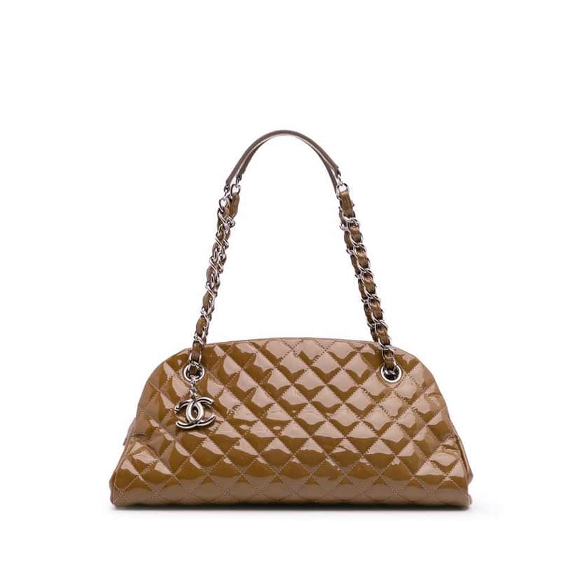 Chanel Medium Patent Just Mademoiselle Shoulder Bag Brown Leather Good condition - Front View