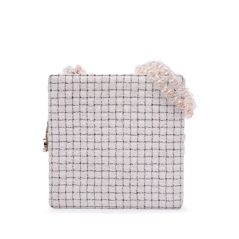 Chanel Small Tweed and Resin Zipped Shopping Bag White Good condition - Front View