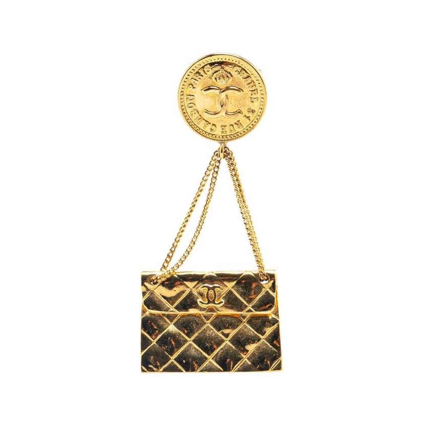 Chanel Gold Plated CC Quilted Flap Bag Brooch Gold Metal Good condition - Front View