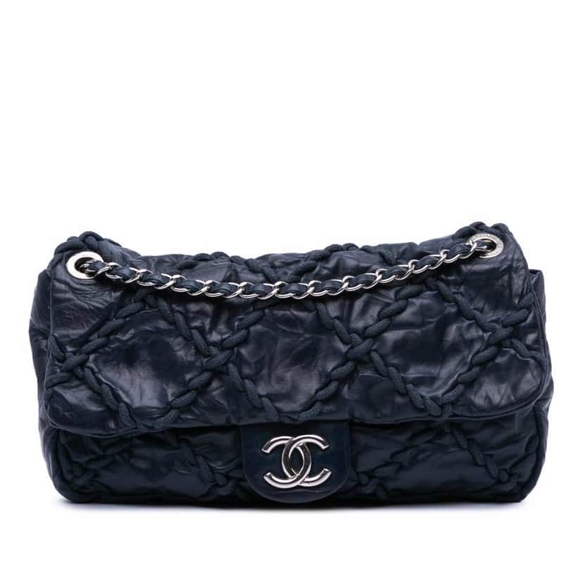 Chanel Medium Quilted Crinkled Calfskin Ultra Stitch Flap Blue Leather Good condition - Front View