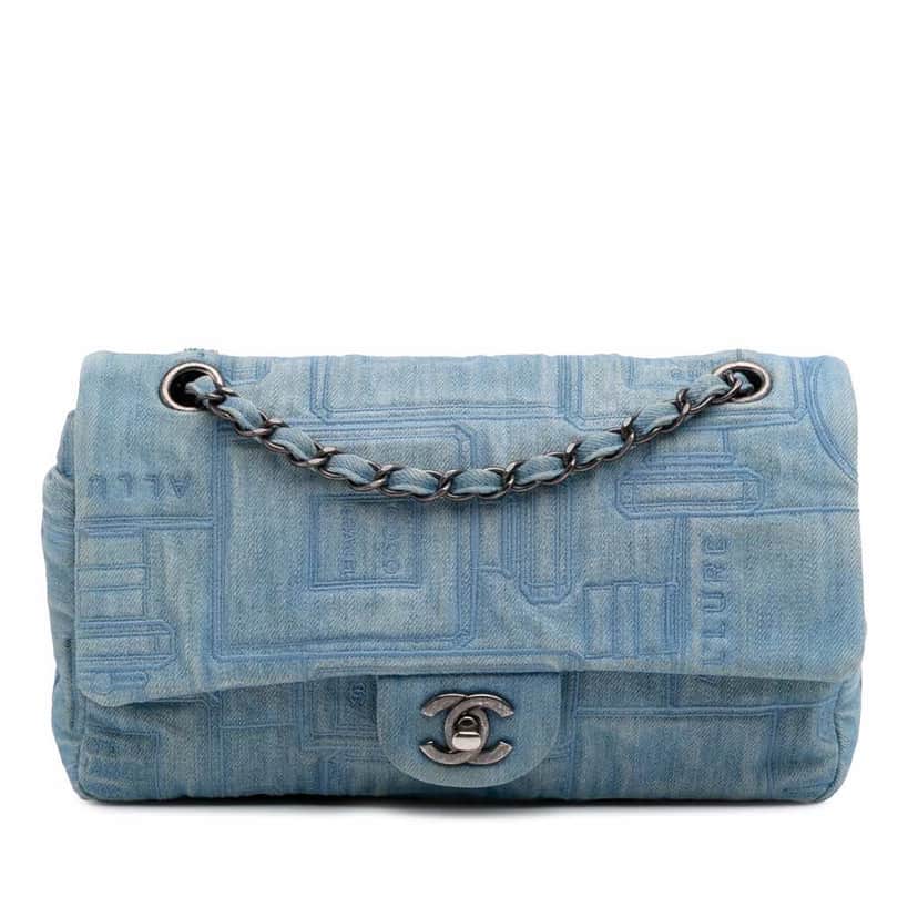 Chanel Medium Embroidered Denim Perfume Bottle Single Flap Blue Good condition - Front View
