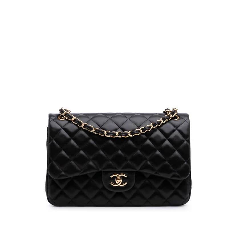 Chanel Jumbo Classic Lambskin Double Flap Black Leather Good condition - Front View