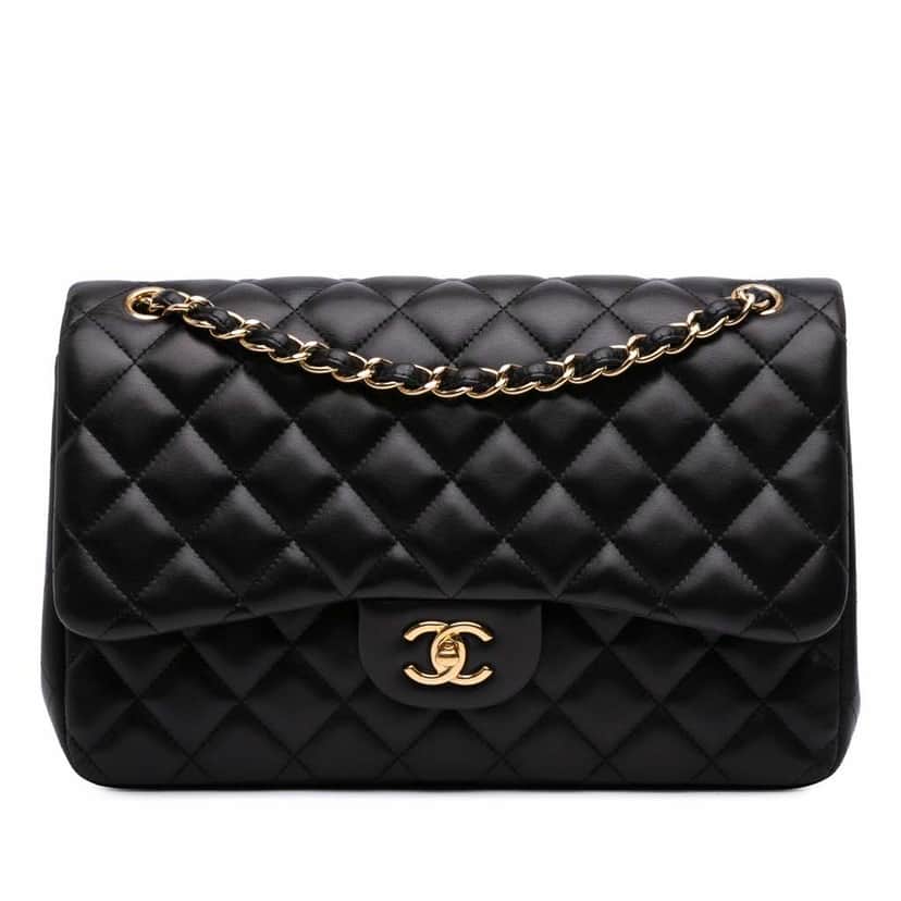 Chanel Jumbo Classic Lambskin Double Flap Black Leather Good condition - Front View
