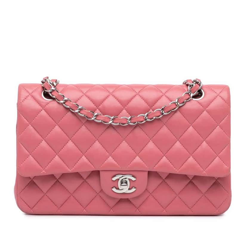 Chanel Medium Classic Lambskin Double Flap Pink Leather Good condition - Front View