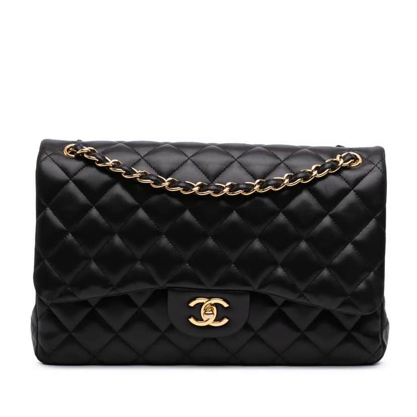 Chanel Jumbo Classic Lambskin Double Flap Black Leather Good condition - Front View