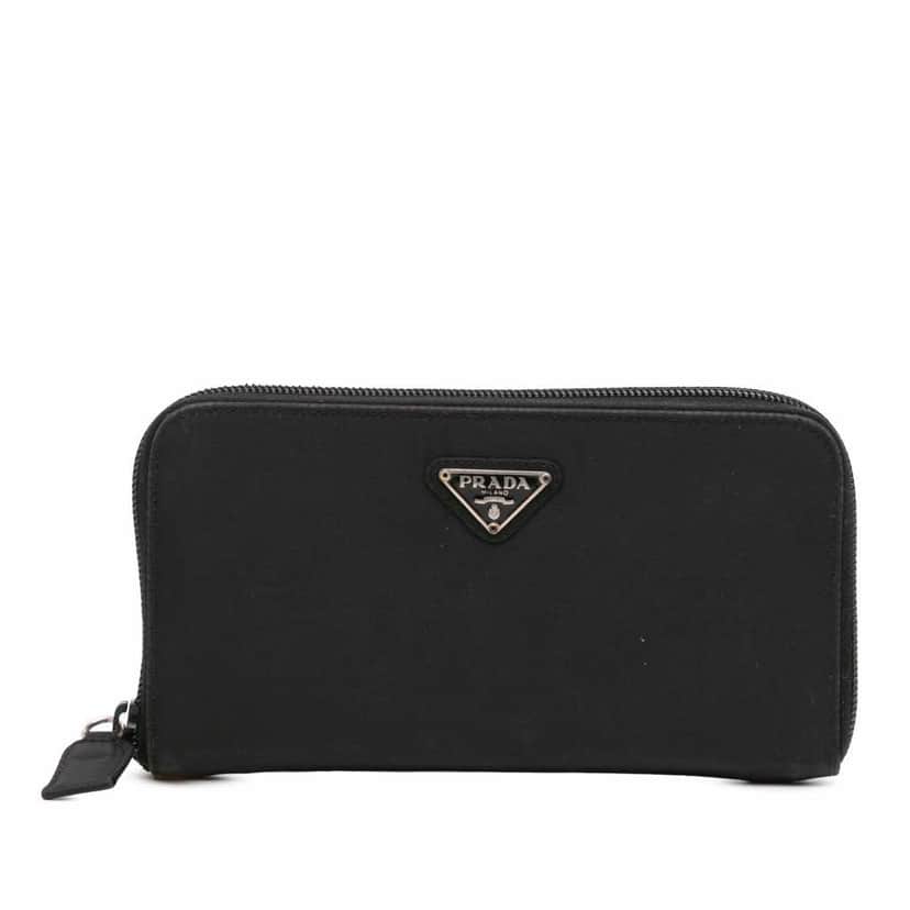 Prada Tessuto Zip Around Long Wallet Black Good condition - Front View