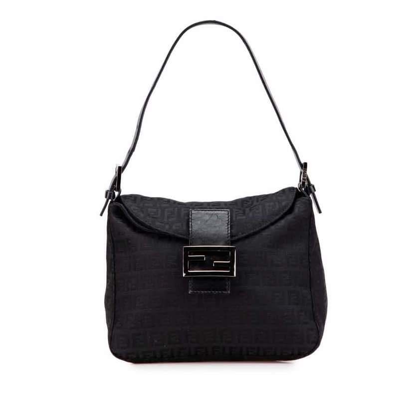 Fendi Zucchino Canvas Double Flap Mamma Black Good condition - Front View