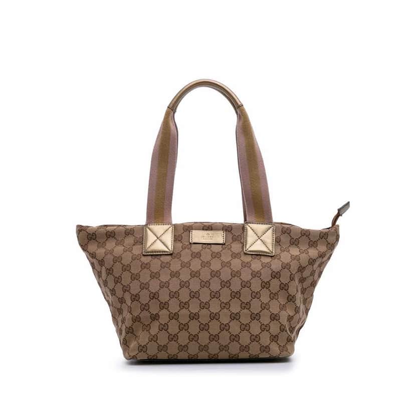 Gucci GG Canvas Web Tote Brown Fair condition - Front View