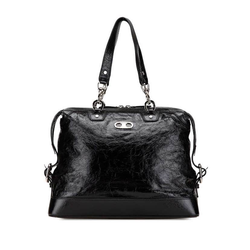 Celine Crinkled Patent Macadam Tote Black Leather Good condition - Front View