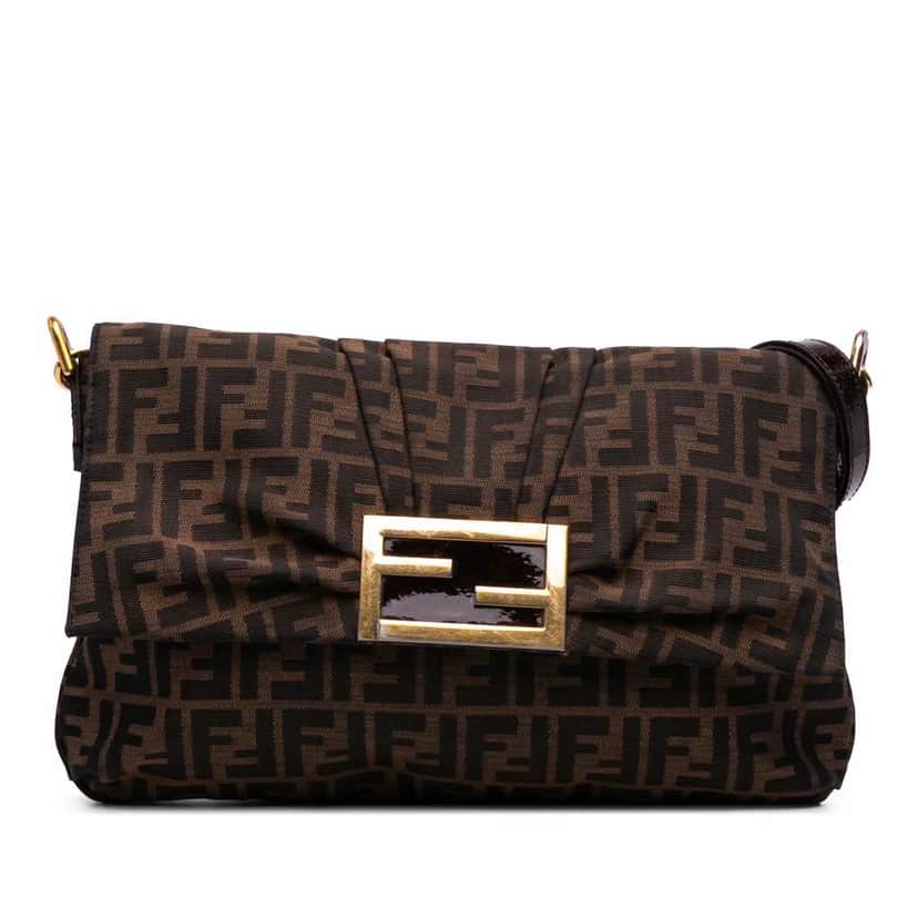 Fendi Large Zucca Canvas Mia Flap Shoulder Bag Brown Good condition - Front View
