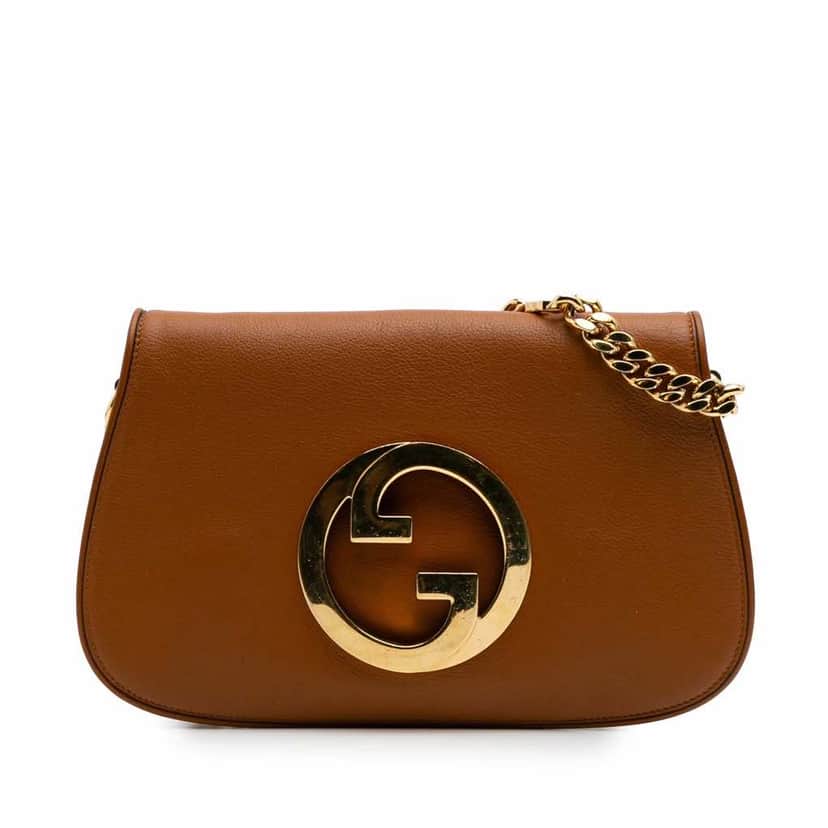 Gucci Calfskin Blondie Chain Satchel Brown Leather Good condition - Front View
