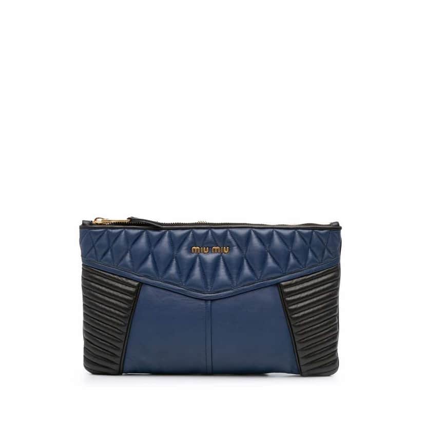 Miu Miu Matelasse Nappa Biker Clutch Blue Leather Good condition - Front View