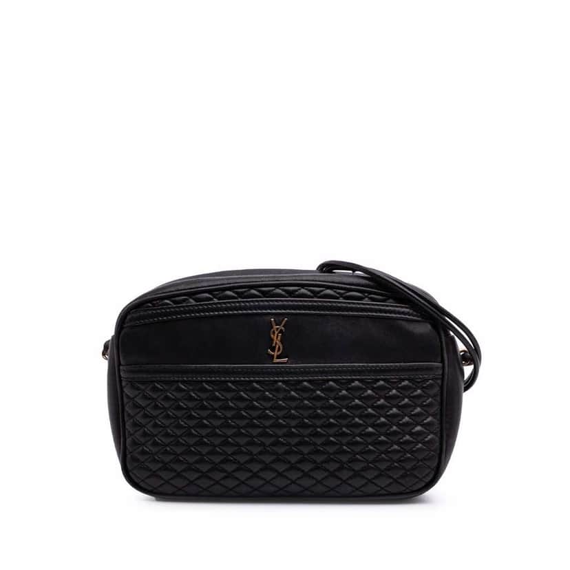 Saint Laurent Quilted Lambskin Victoire Camera Bag Black Leather Good condition - Front View