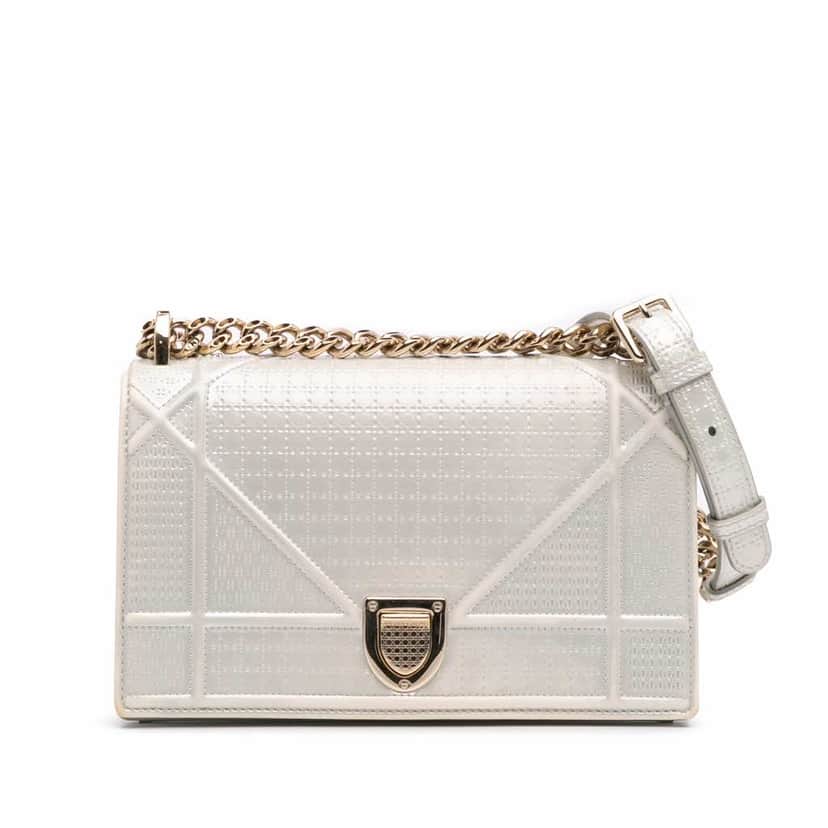 Dior Small Metallic Patent Microcannage Diorama Flap Silver Leather Good condition - Front View