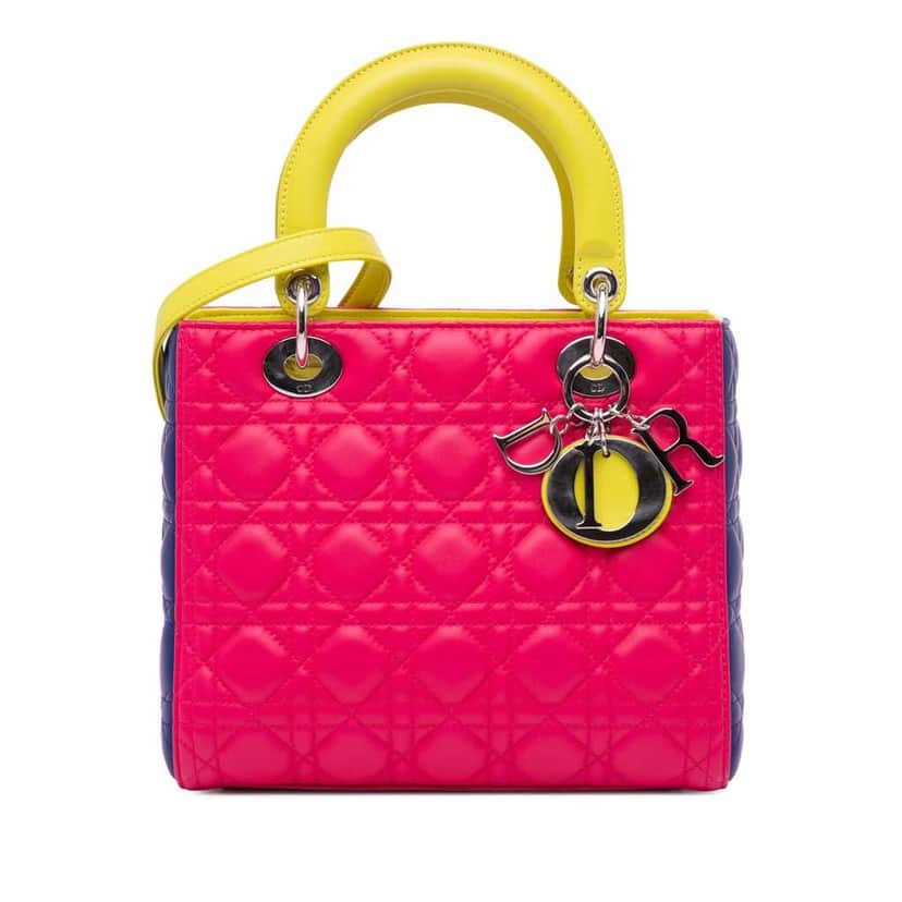 Dior Medium Tricolor Lambskin Cannage Lady Dior Pink Leather Good condition - Front View