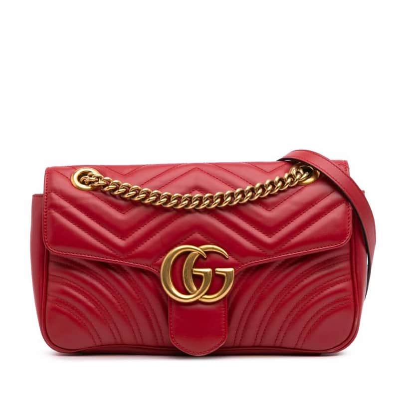 Gucci Small GG Marmont Matelasse Leather Flap Crossbody Red Leather Good condition - Front View